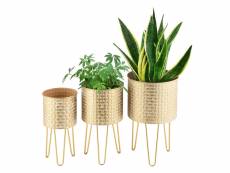 Lot de 3 supports de plante design ensemble porte-plantes cache-pot pot de fleur bac à fleurs vase métal tailles différentes laiton [en.casa]