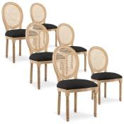 Lot de 6 chaises médaillon Louis xvi Cannage Rotin tissu Noir - Noir