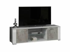 Lynda - meuble tv 2 portes laqué blanc et gris béton