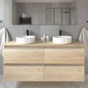 Meuble de salle de bain sans miroir avec vasque ronde balea - 120cm - Bambou (chêne clair)