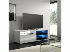 Meuble tv / banc tv - tenus single - 100 cm - blanc mat / blanc brillant - avec led