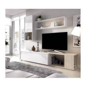 Meuble TV extensible - Decor chene naturel et blanc - L 230 x P 41 x H 180 cm - OBI