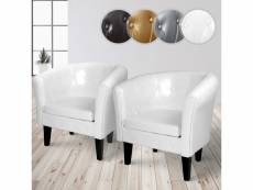 Miadomodo® fauteuil chesterfield - lot de 2, en simili cuir et bois, avec éléments décoratifs touffetés, 58 x 71 x 70 cm, blanc - chaise, cabriolet, m