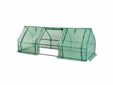 Mini serre de jardin 270l x 90l x 90h cm acier pe haute densité 140 g/m² anti-uv 3 fenêtres avec zip enroulables vert
