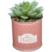 Plante artificielle Pot en Zinc avec Message h 16 cm