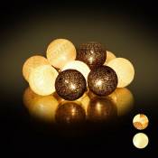 Relaxdays Guirlande Lumineuse LED, 10 Boules Coton, Fonction Piles, Lumières d’Ambiance, Sphères Ø6 cm, Blanc-Gris-Noir
