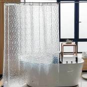 Rideau de Douche de Salle de Bain, Cube d'eau Transparent 3D, Lavable à l'eau, sans moisissure, œillets et Crochets en Plastique, pour Douche ou