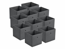 Set de 10 boîtes de rangement avec oeillet en métal lot de caisses à base carrée organisateurs design textile non tissé 28 x 30 x 30 cm gris foncé [en