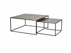 Set de 2 tables basses carrées en métal coloris noir