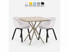 Table beige carrée 70x70 + 2 chaises modernes navan