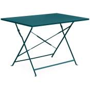 Table de jardin bistrot pliable - Emilia rectangle bleu canard- Table rectangle 110x70cm en acier thermolaqué - Bleu canard
