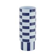Vase céramique tube à damier bleu 31cmx12,5cm