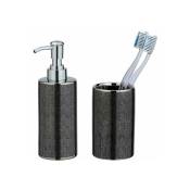 Wenko - Set accessoires salle de bain, gobelet brosse à dent, distributeur savon liquide, Céramique, Nuria