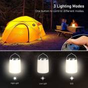 Aougo - Lanterne Camping Rechargeable, Lampe Camping led Rechargeable-Lumière Blanche Chaude 3000K, Luminosité Réglable 3 Modes, 10H+Autonomie,