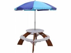 Axi table picnic orion ronde 141x141x62cm brun blanc avec parasol bleu A031.024.00