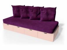 Banquette cube 200 cm + futon + coussins rose pastel BANQ200P-RP