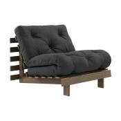 Canapé-lit en pin carob brown et tissu gris foncé 90 x 200 cm Roots - Karup Design