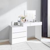 Coiffeuse Table de Maquillage Blanc avec Miroir Pliant 117,5 x 78 x 45 cm, 4 Tiroirs et 4 Compartiments, Table de Toilette Murale, Coiffeuse Commode