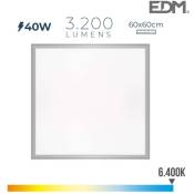 Dalle LED 40W carré 59,5x59,5mm Chrome mat - Blanc