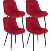 Décoshop26 - Lot de 4 chaises de salle à manger en tissu velours confortable rouge pieds métal noir couture losange