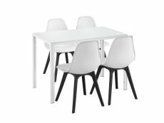 [en.casa] ensemble table et 4 chaises table de salle à manger avec 4 chaises métal bois plastique verre blanc et noir 105cm x 60cm x 75cm