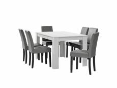 [en.casa] table à manger blanc mat avec 6 chaises gris brilliant cuir synthétique rembourré 140x90