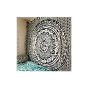 Ensoleille - Tapisserie Indienne Multicolore Tenture Murale Tissu Tapisserie Style Boho Tissu Décoratif/Couvre-Lit (Noir, 210 ×150cm)