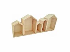 Etagère en bois 5 blocs maison 50 x 8 x 20 cm 101492