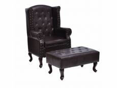 Fauteuil chaise siège lounge design club sofa salon avec repose-pied cuir artificiel marron foncé helloshop26 1102308