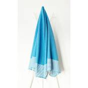 Fouta 100 cm x 200 cm Ziwane turquoise rayures blanches