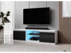 FURNIX meuble tv/ banc tv Arenal 160 cm noir/ blanc brillant avec LED