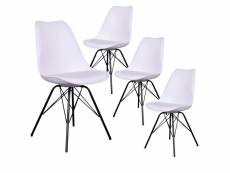 Haga - lot de 4 chaises blanches avec piétement métallique