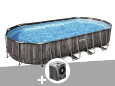 Kit piscine tubulaire ovale Bestway Power Steel décor bois 7,32 x 3,66 x 1,22 m + Pompe à chaleur
