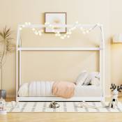 Lit enfant escamotable, canapé-lit 90/180 x 190 cm, cadre de lit en bois massif avec sommier à lattes, lit simple, lit d'appoint, blanc