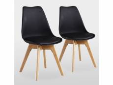 Lot de 2 chaises scandinaves noires lorenzo - assise rembourrée - salle à manger, cuisine ou bureau