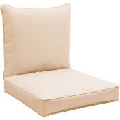 Lot de 2 coussins matelas assise dossier pour chaise de jardin fauteuil polyester beige - Beige