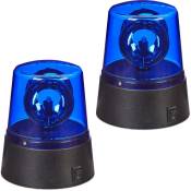 Lumière bleue led, lot 2, gyrophare avec réflecteur pivotant, éclairage de fêtes,avec batteries, bleue
