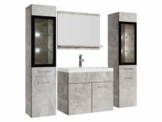 Meuble de salle de bain rio xl led 60 cm lavabo beton gris - armoire de rangement meuble lavabo