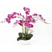 Orchidée Artificielle, Toucher Naturel, 6 Branches, Coupe Blanche, H.55cm, Prune - ELENOA