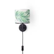 Paco Home - Lampe à Poser Bureau Applique Abat-Jour Tissu Chevet E14 Fleurs Jungle Déco Lampe murale - Noir, Design 4 (Ø18 cm)