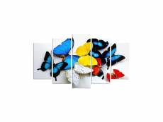 Pentaptyque grexl110xh60cm motif papillons colorés