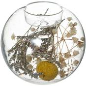 Photophore avec fleurs sechées Folk - verre - D10 cm - Atmosphera créateur d'intérieur - Jaune