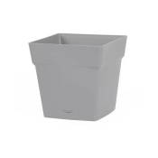 Pot carré toscane avec réserve d'eau 3.4L - 18x18cm - Gris Béton - EDA Plastiques