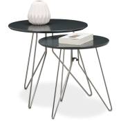 Relaxdays - Table d'appoint en lot de 2, mdf et métal (acier), pour le salon, diamètre 40 & 48 cm, gris mat