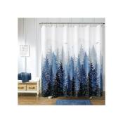 Rideau de douche bleu forêt brumeuse montagne nature arbre rideaux de douche en tissu pour salle de bain hydrofuge très résistant bleu marine et gris
