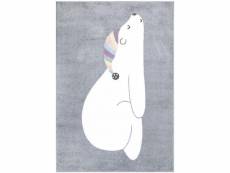 Tapis pour chambre d'enfant gris motif ours blanc 80x150cm