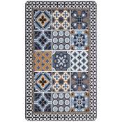 Thedecofactory - azulejos vinyle - Tapis de cuisine carreaux de ciment bleu foncé 45x75 - Bleu