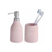 Wenko - Set accessoires salle de bain, gobelet brosse à dent, distributeur savon liquide, The Collection, Rose