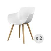 YANICE-Chaise Coque Blanche, pieds métal chêne (x2) - Blanc