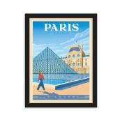 Affiche Paris France - Le Louvre + Cadre Bois noir